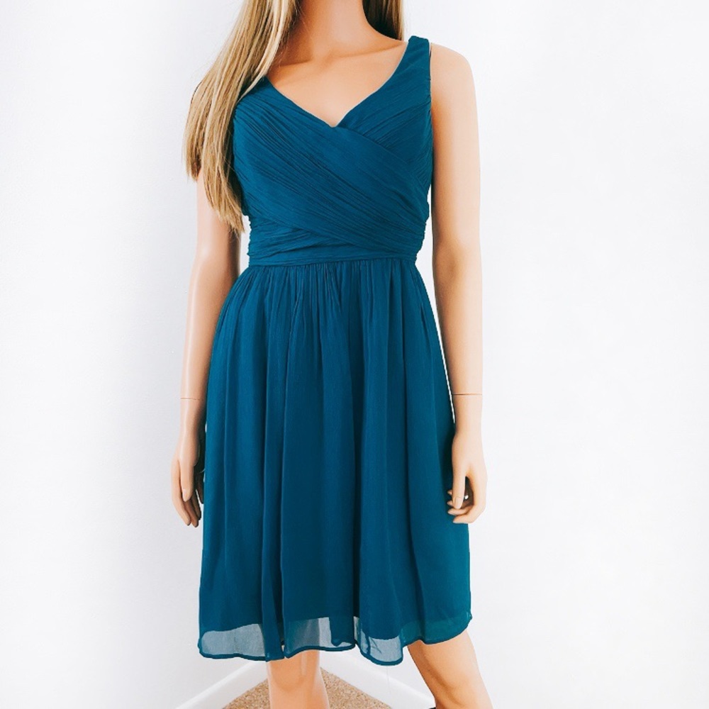 J.Crew Dark Teal Blue Silk Fit and Flare Dress